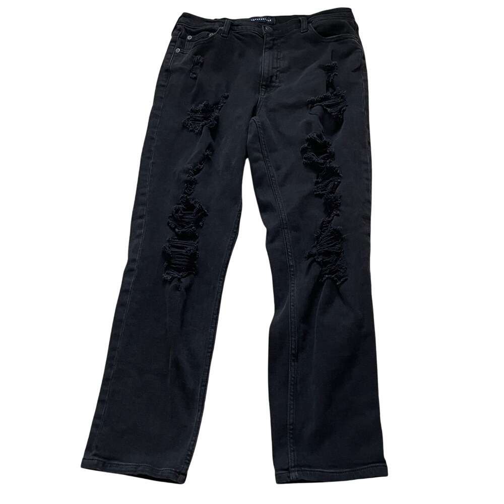 Aeropostale Black Distressed Mom Jeans High Waisted Ripped Denim 12R